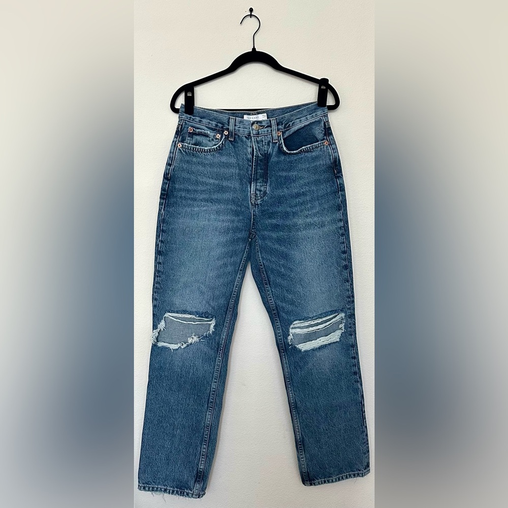 Woman’s Topshop Relaxed Blue Distressed Jeans